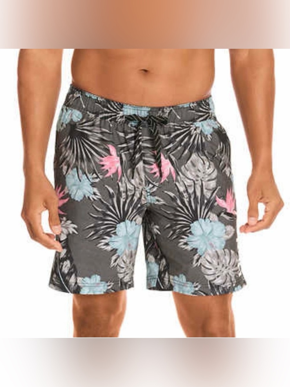 Hurley Gray Swim Trunks with Pink & Light Blue Tropical Print